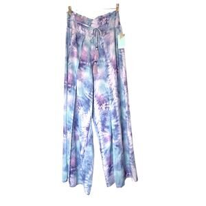 apana Resort Palazzo Pants Womens Size S Blue Purple Pink Ethereal Tie Dye NWT